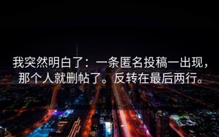 我突然明白了：一条匿名投稿一出现，那个人就删帖了。反转在最后两行。