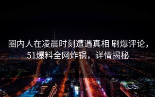 圈内人在凌晨时刻遭遇真相 刷爆评论，51爆料全网炸锅，详情揭秘