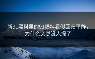 新91黑料里的91爆料看似回归平静，为什么突然没人提了